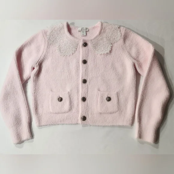 House Of Harlow 1960 Soft Pink Cardigan With Lace Collar - Picture 9 of 16